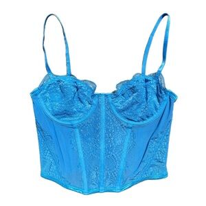 White Fox Neon Blue Lace Trim Boned Corset Crop Top Small